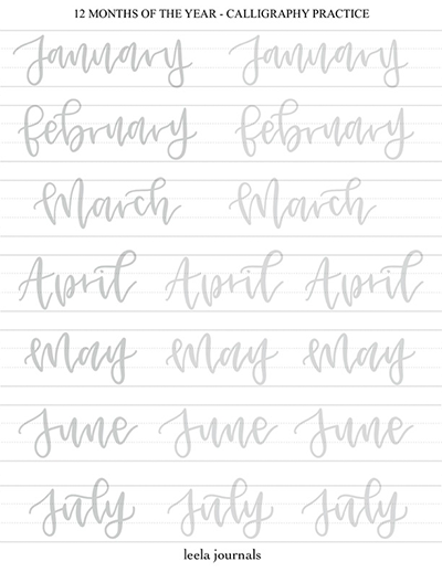 x11 calligraphy hand lettering practice sheets  digital download –  Leelajournals - aarti aggarwal