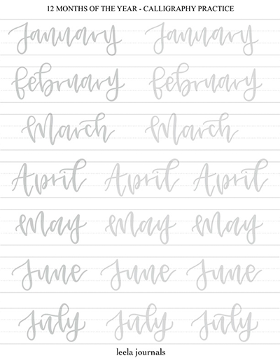 DAYS OF THE WEEK FREE CALLIGRAPHY PRACTICE SHEET