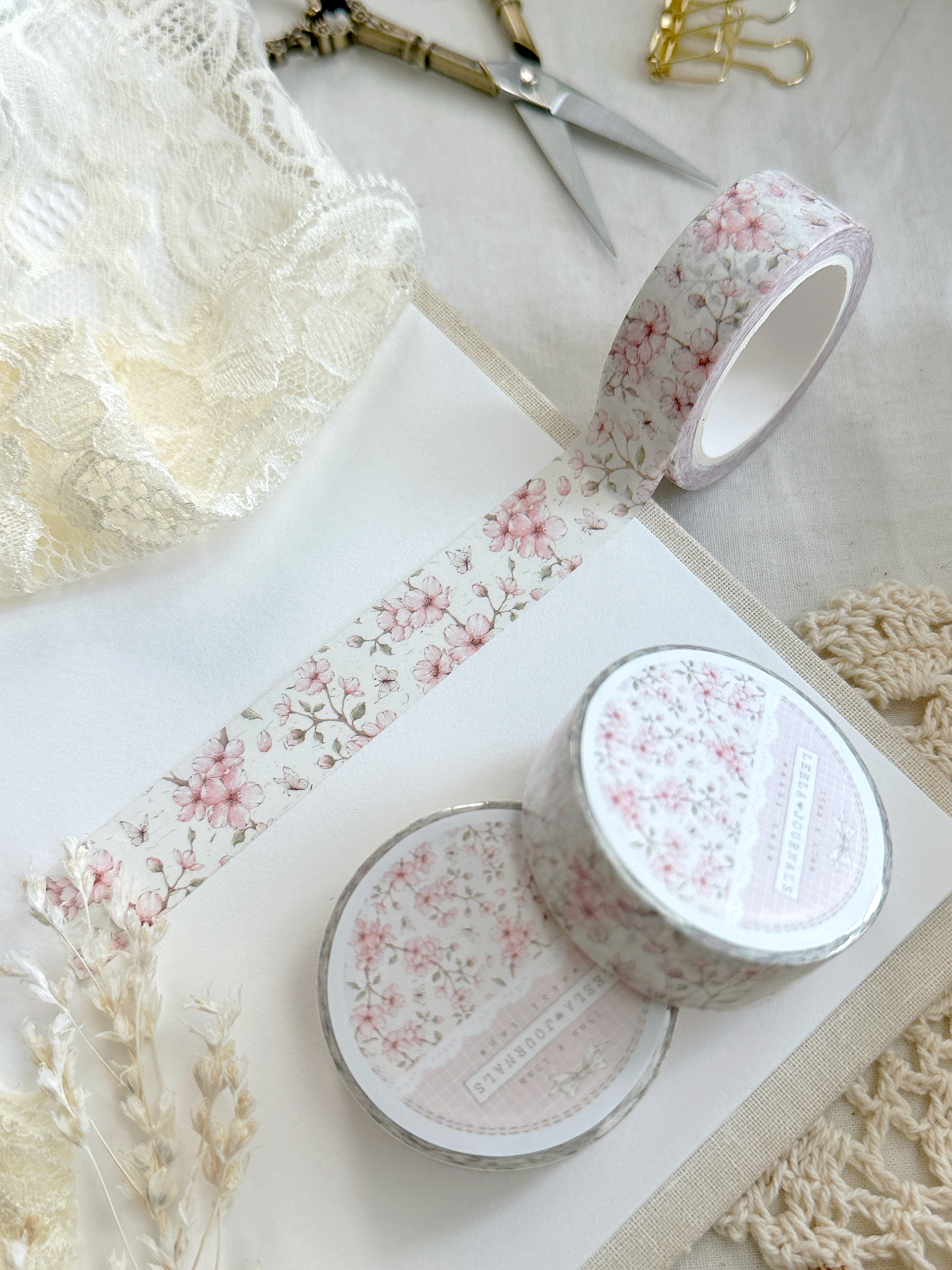 cream pink white sakura cherry blossom washi tape