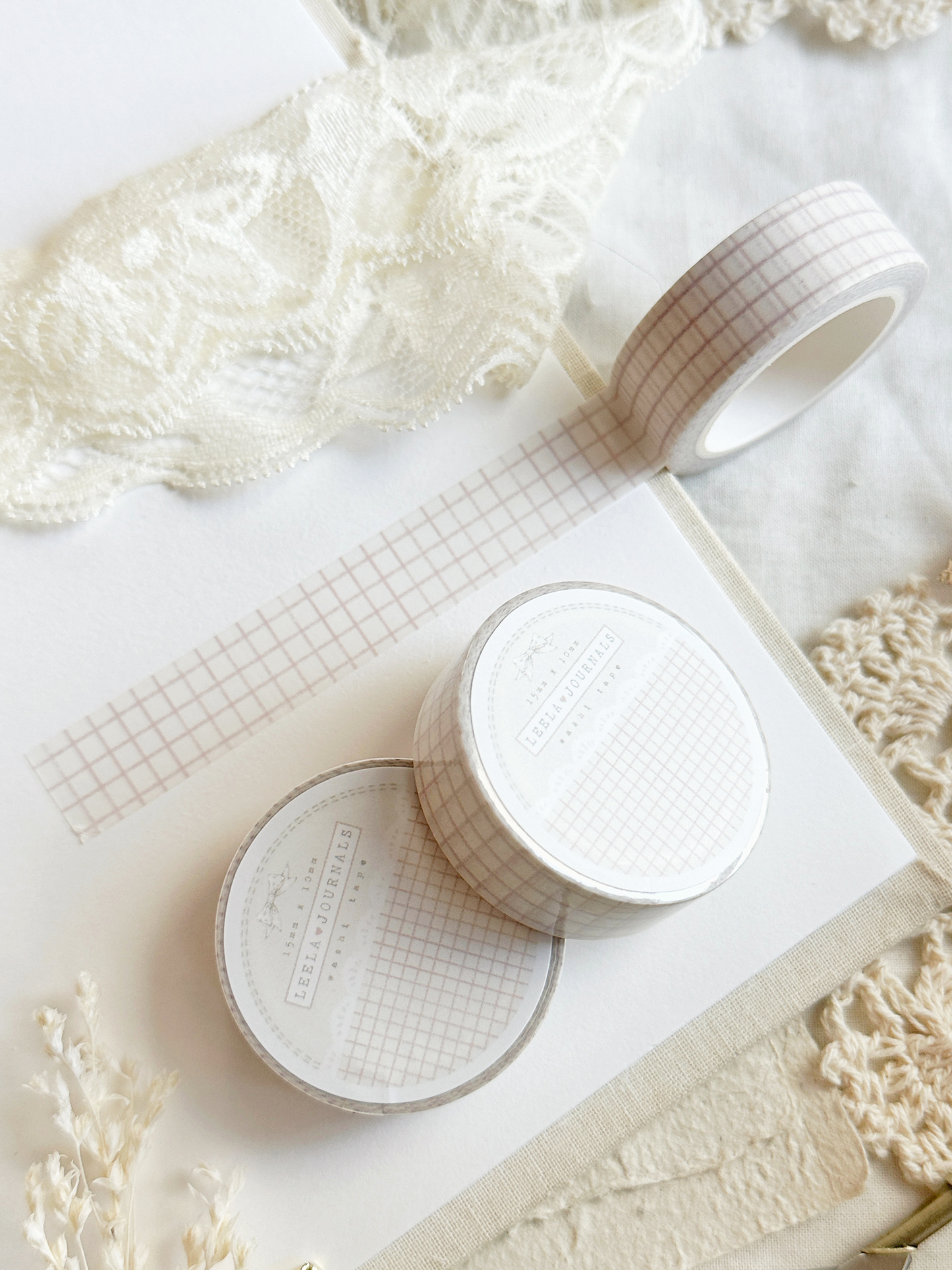 creamy salmon pink grid washi tape