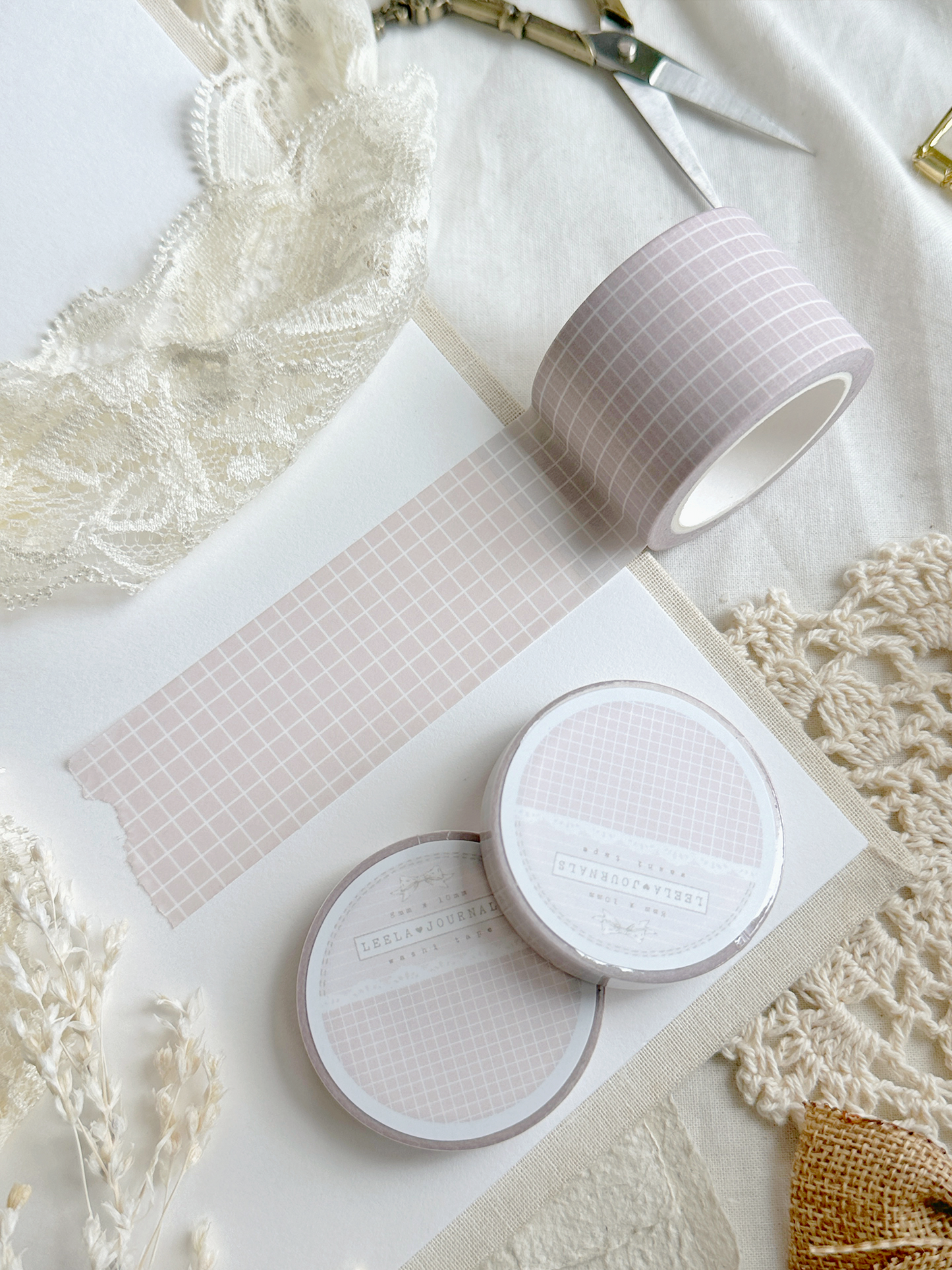 salmon pink grid washi tape