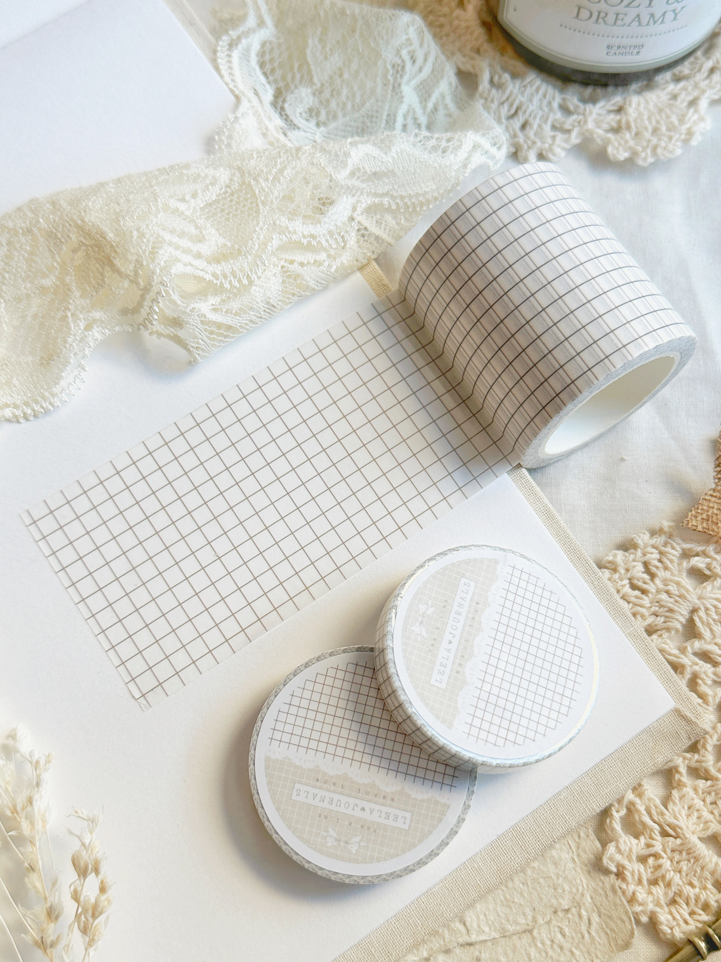 white brown grid washi tape