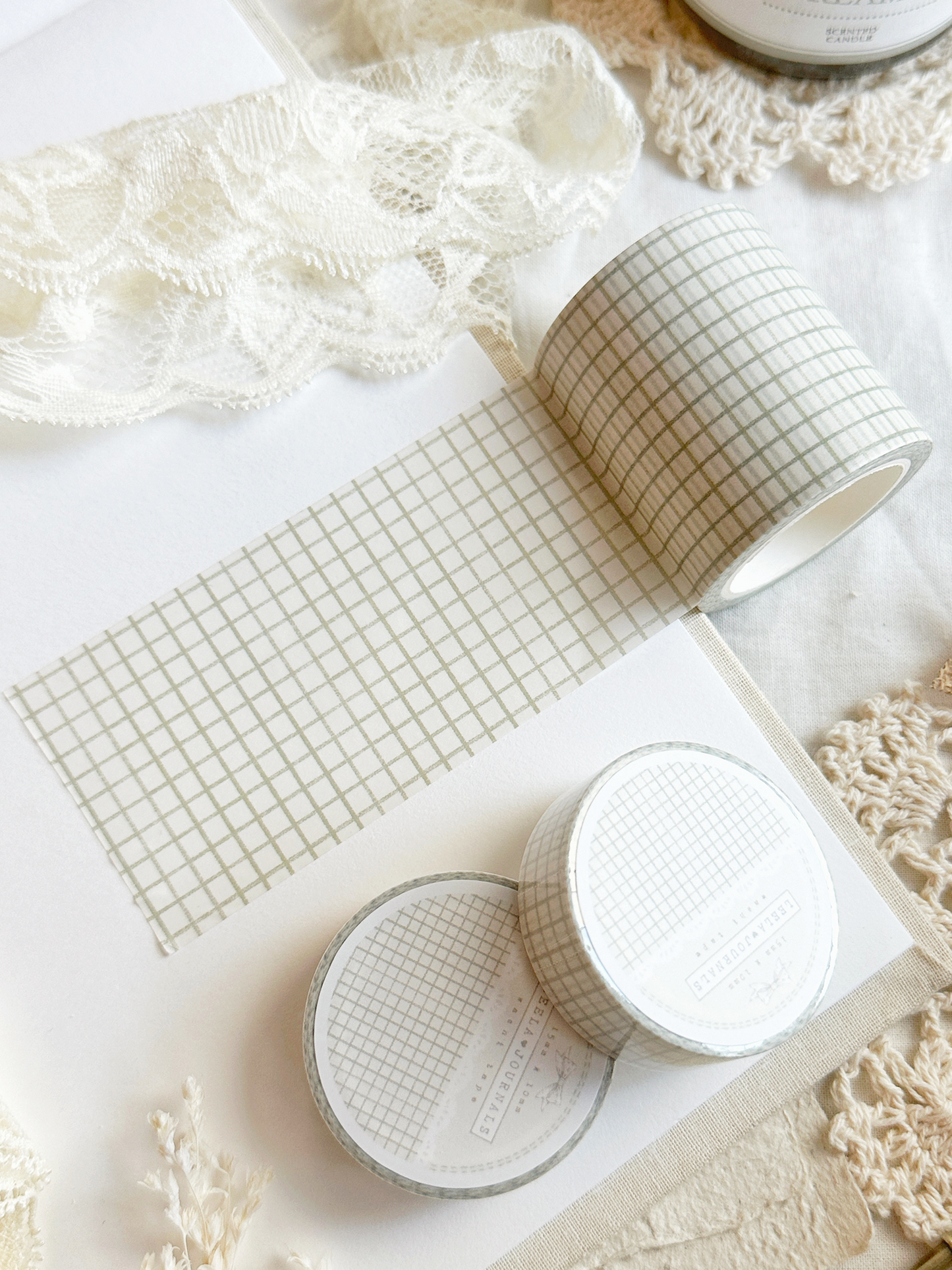 creamy sage green grid washi tape