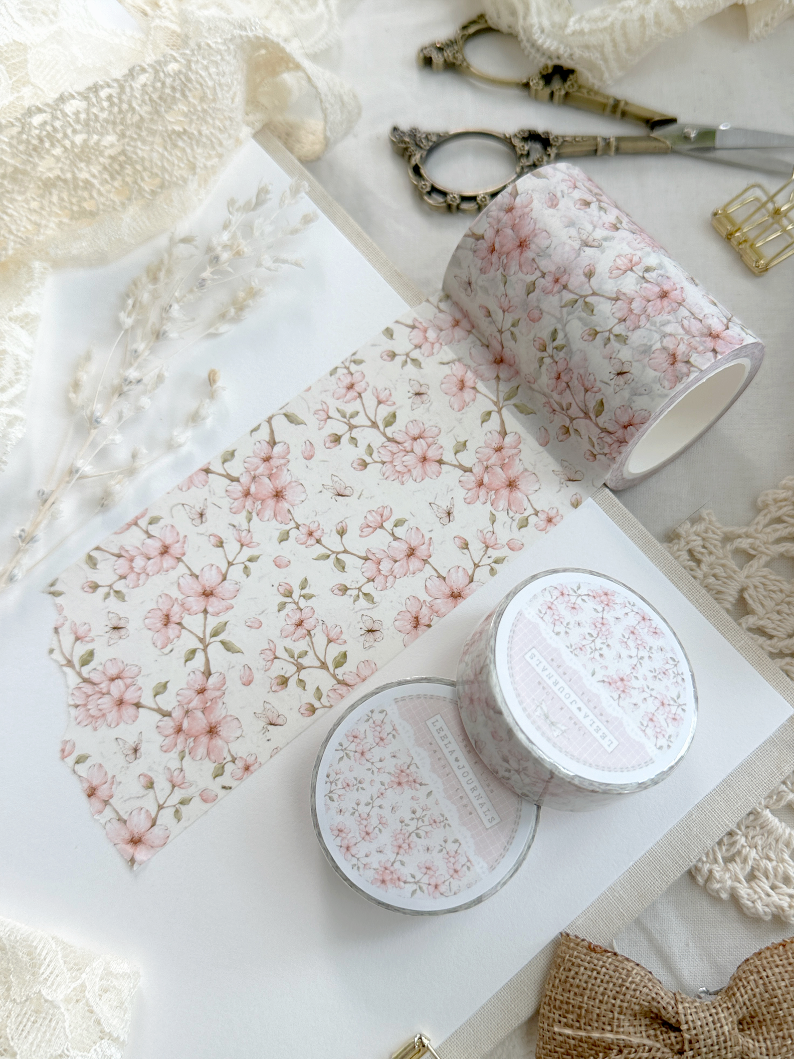 cream sakura floral washi tape