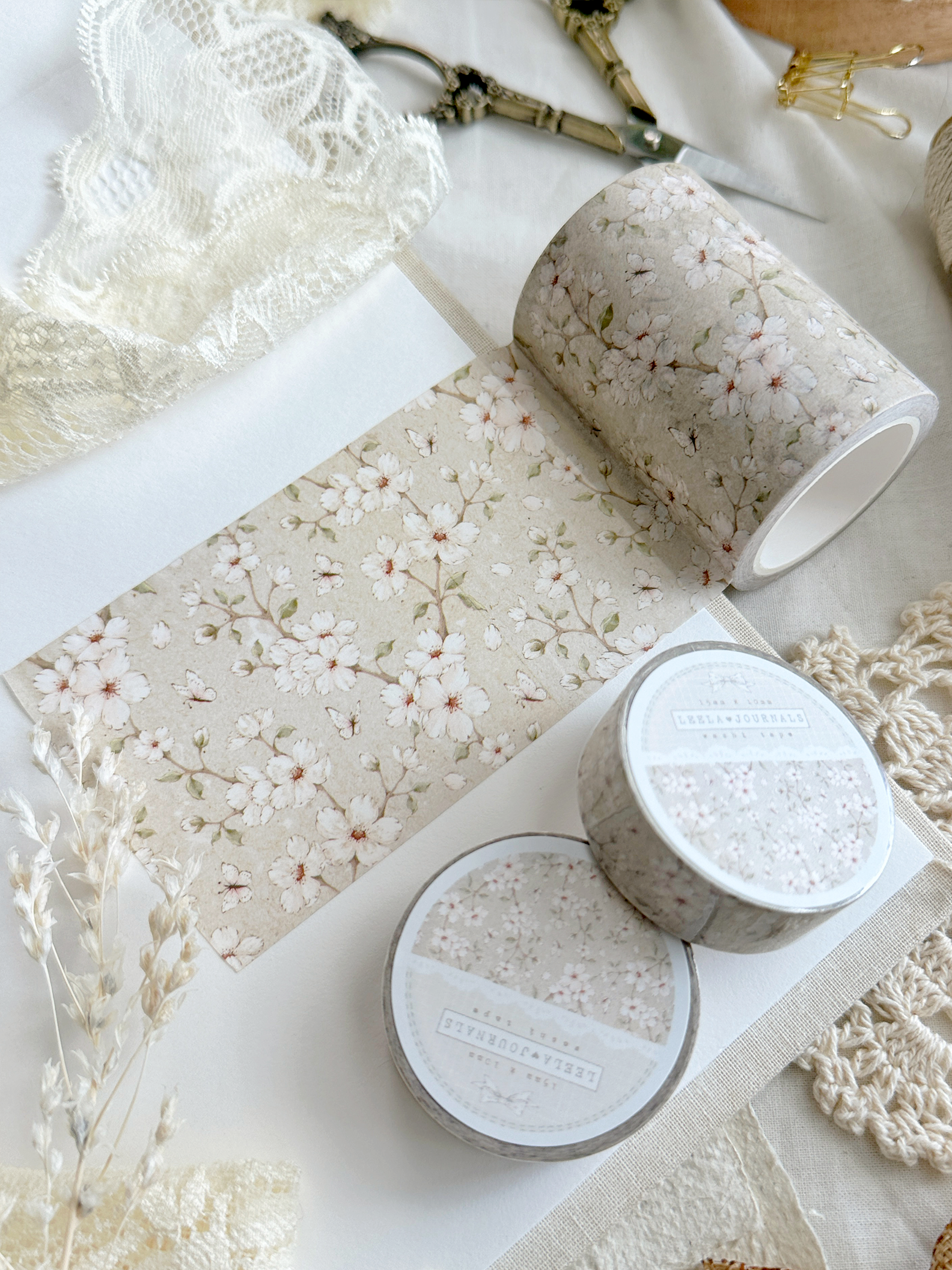 cream sakura floral washi tape – Leelajournals