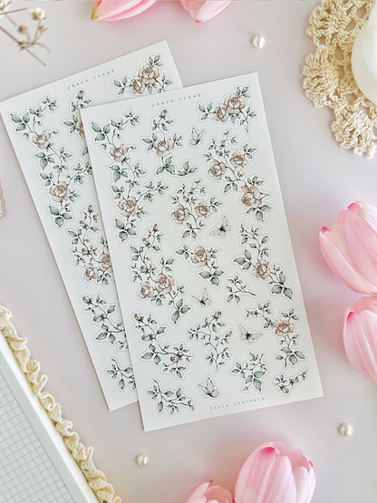 pink & peach roses sticker sheet - 2pc set
