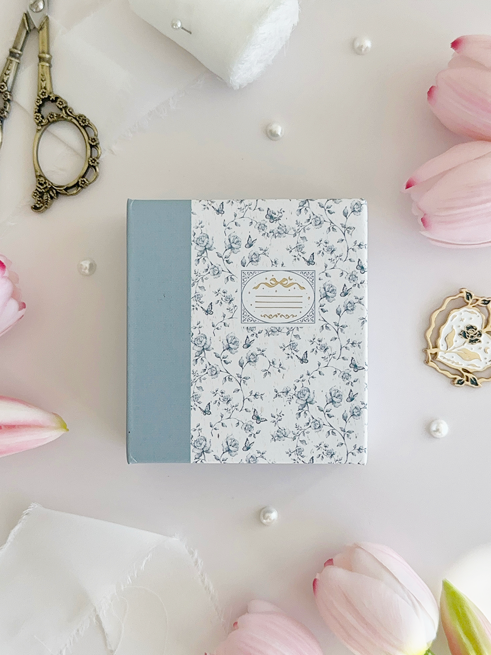 blue rose toile composition baby notebook