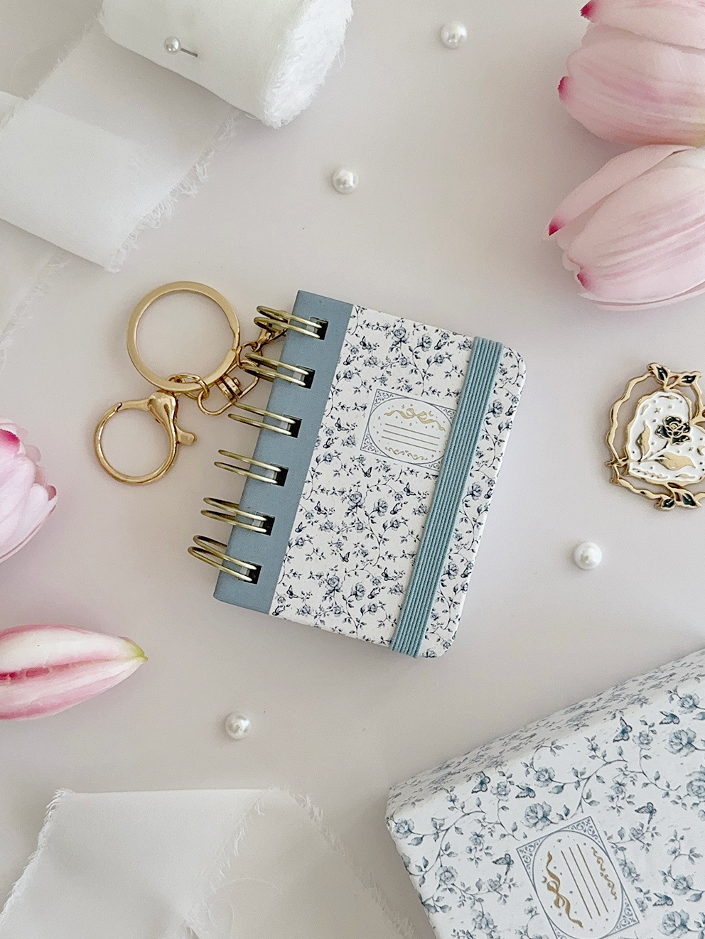 blue rose toile composition baby notebook