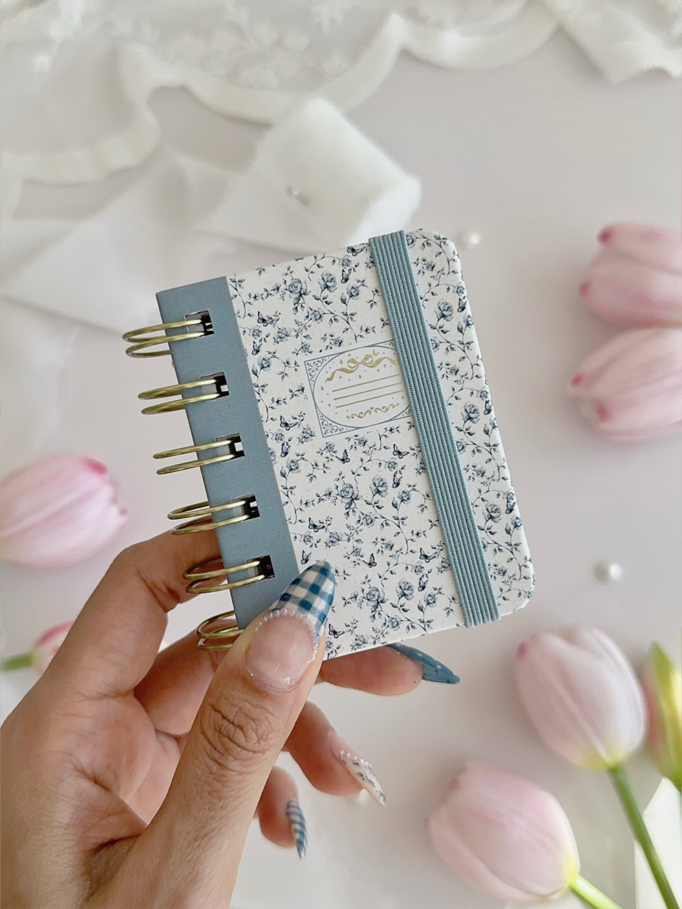 blue rose toile composition baby notebook