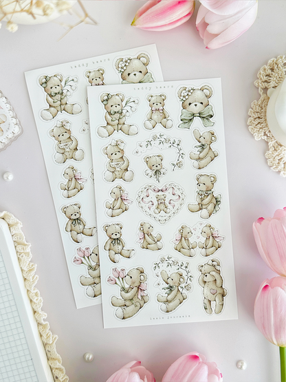 teddy bear sticker sheet - 2pc set