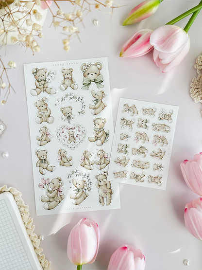 teddy bear sticker sheet - 2pc set