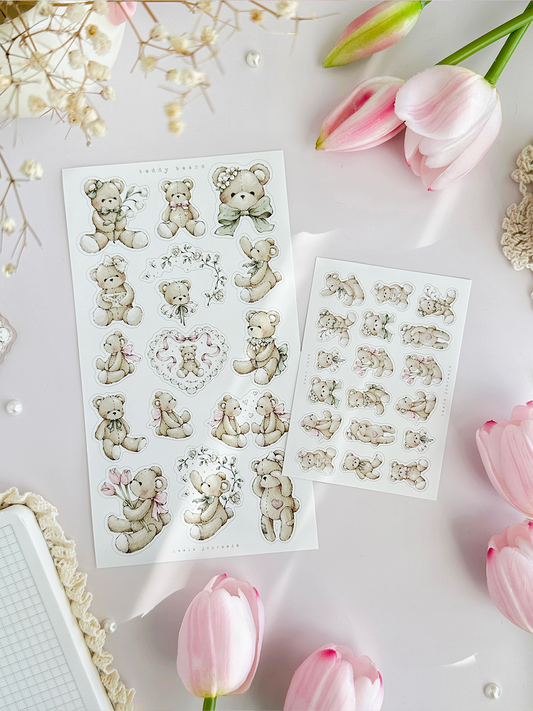 teddy bear sticker sheet - 2pc set
