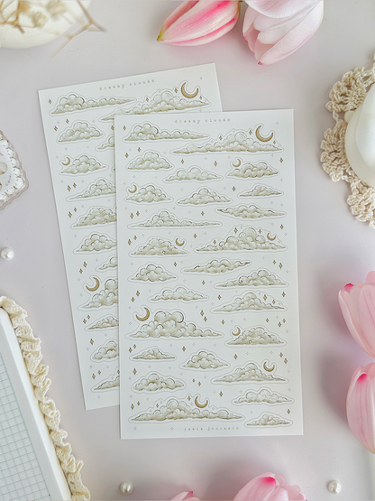 dreamy clouds sticker sheet (beige & pink) 2pc set