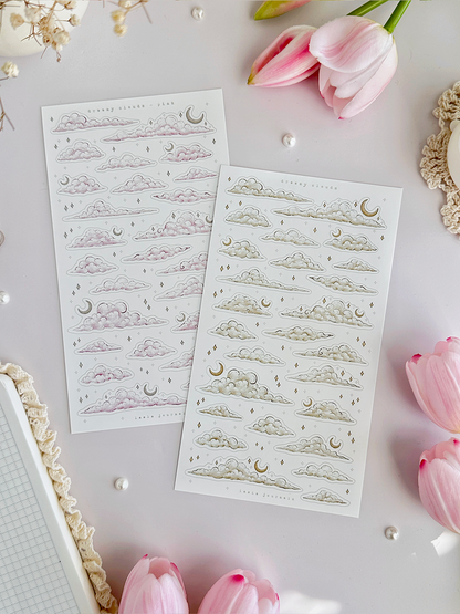 dreamy clouds sticker sheet (beige & pink) 2pc set