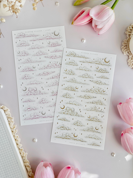 dreamy clouds sticker sheet (beige & pink) 2pc set