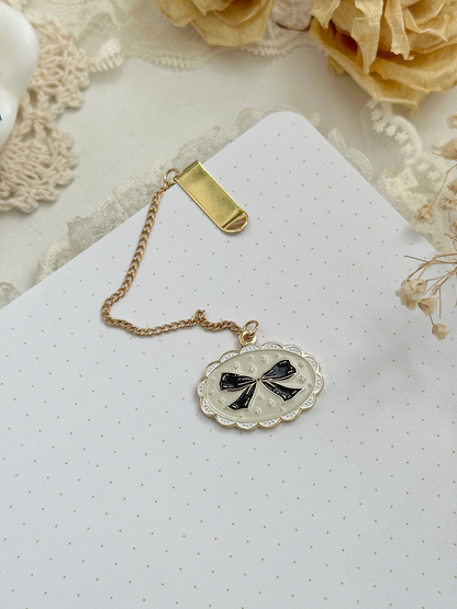 framed black bow enamel bookmark pendant