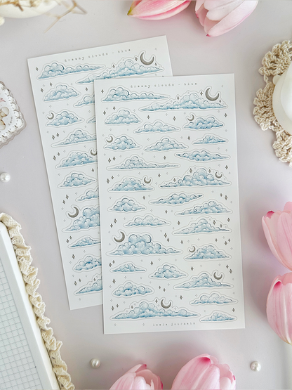 dreamy clouds sticker sheet (blue & lilac) 2pc set