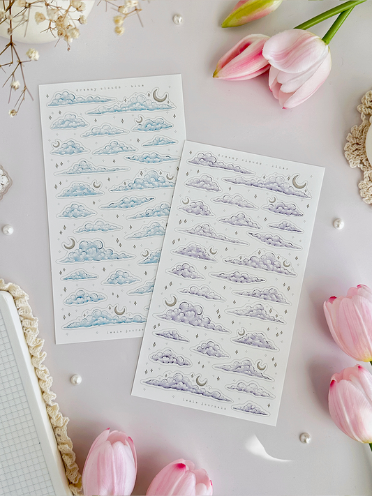 dreamy clouds sticker sheet (blue & lilac) 2pc set