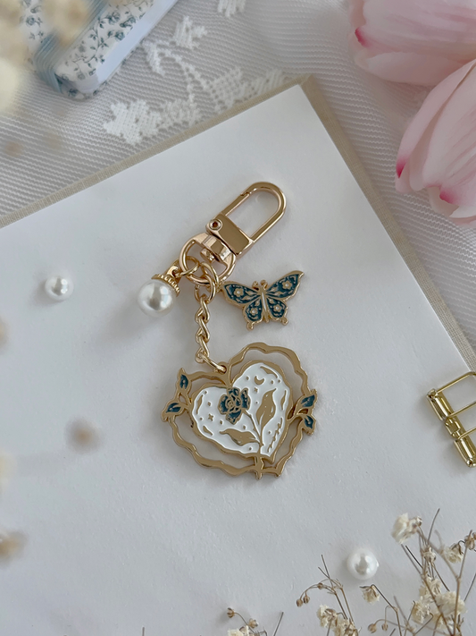 blue rose heart enamel keychain