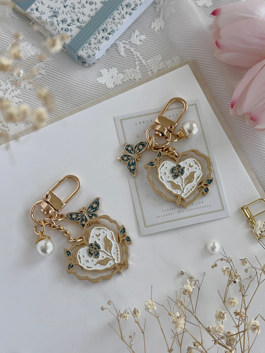 blue rose heart enamel keychain