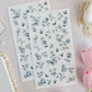 blue, lilac, monochrome roses sticker sheet - 3pc set