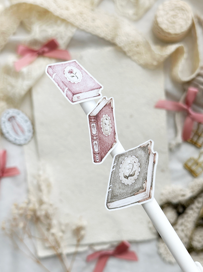 books & lace sticker sheet - 3pc set