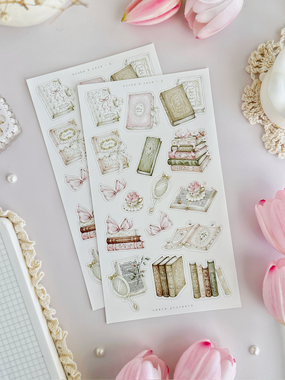 books & lace sticker sheet - 3pc set