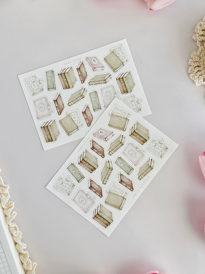 books & lace sticker sheet - 3pc set