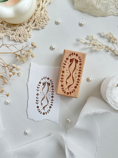 flowers & bows framed wood stamp