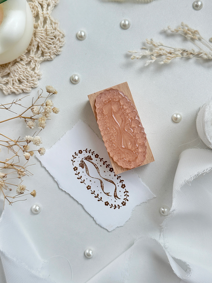 flowers & bows framed wood stamp