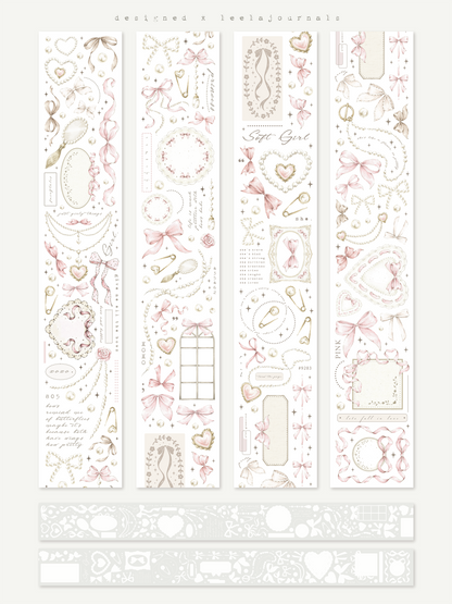 bows & pearls pet & washi tape (pre-cut)