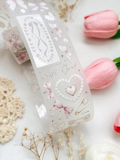 bows & pearls pet & washi tape (pre-cut)