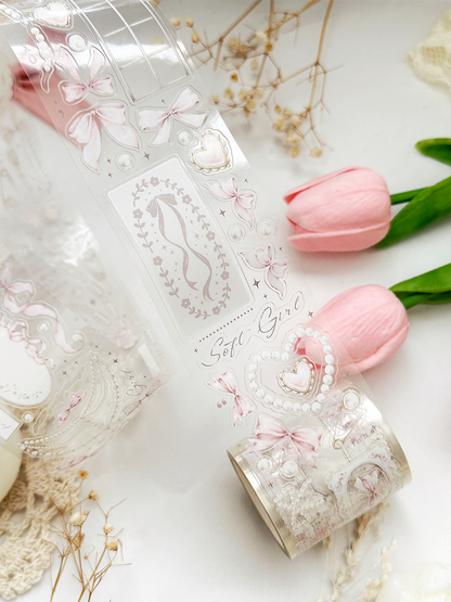 bows & pearls pet & washi tape (pre-cut)