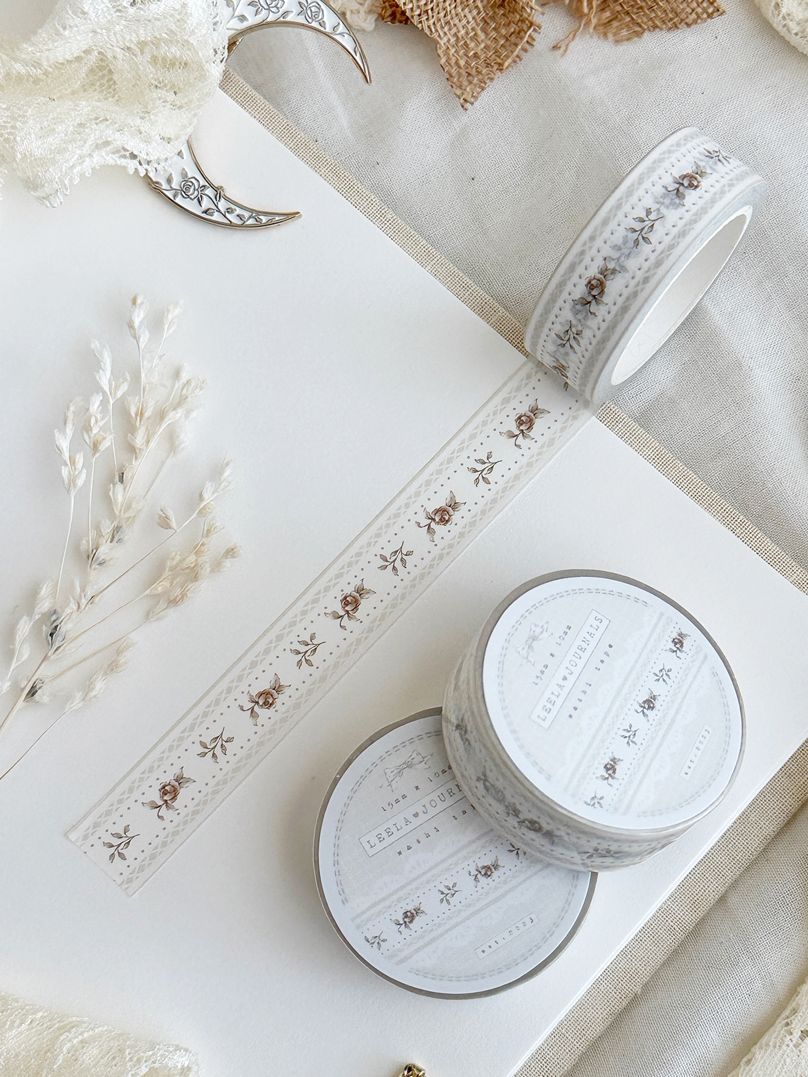 lace & roses - brown washi tape – leela journals