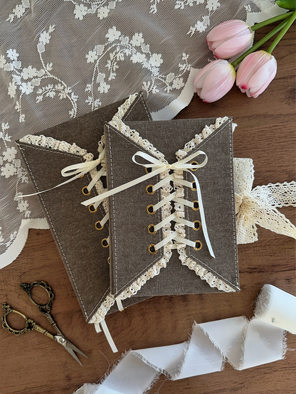 160 gsm | A5 | hazelnut denim corset (dotted, grid, lined)