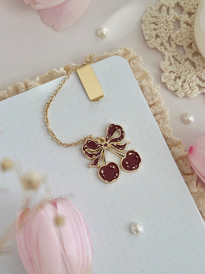 cherry enamel bookmark pendant