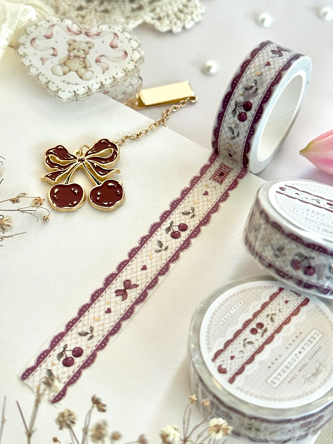 cherry lace washi tape