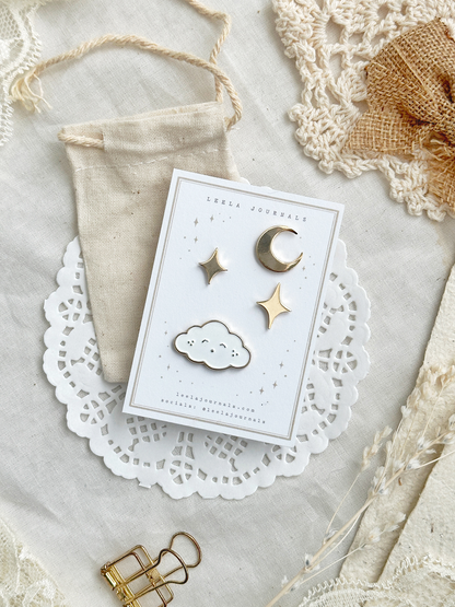 sleepy cloud enamel pin set