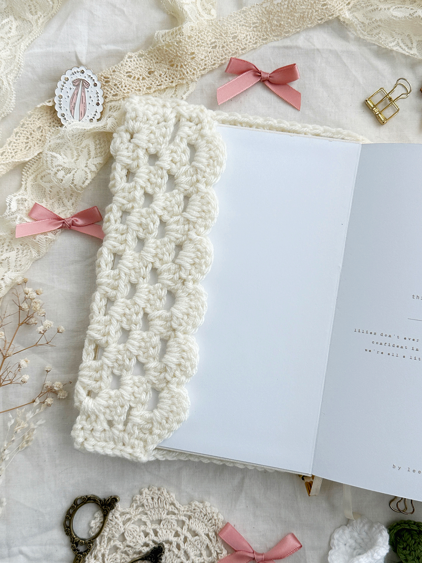 A5 pink heart crochet journal cover (plz read description before purchasing!)