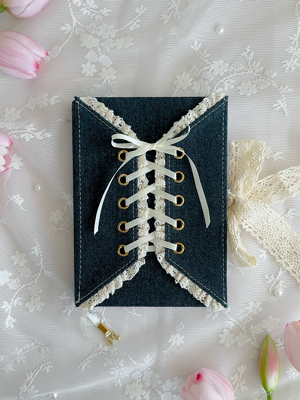160 gsm | B6 | midnight blue denim corset (dotted, grid)
