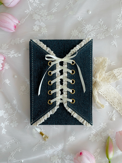 160 gsm | B6 | midnight blue denim corset (dotted, grid)