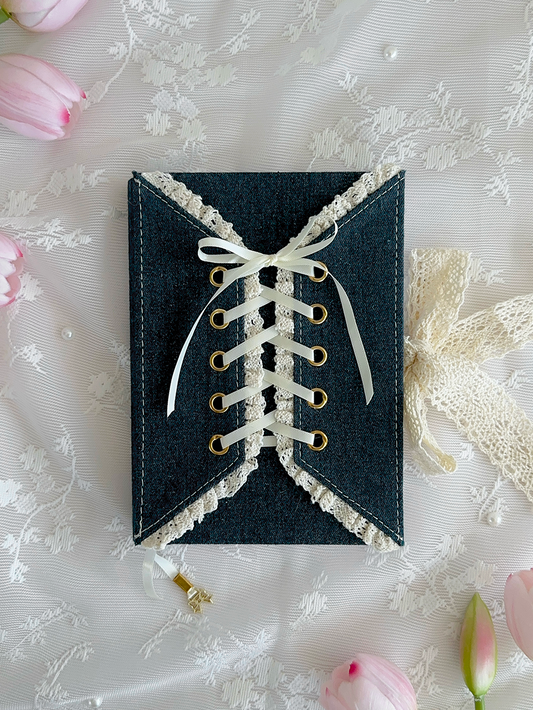 160 gsm | B6 | midnight blue denim corset (dotted, grid)