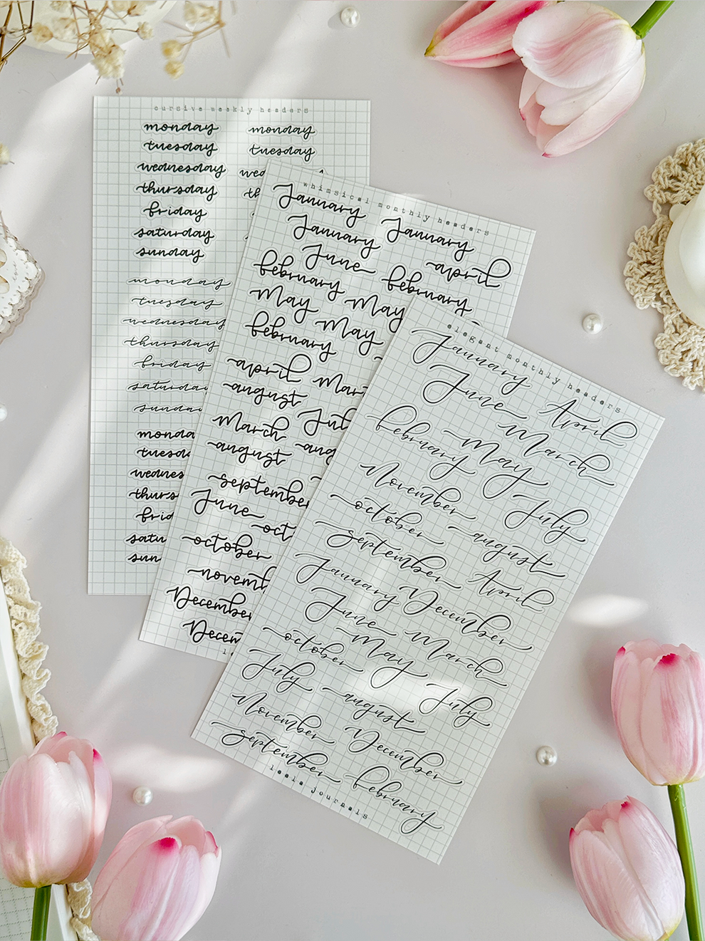 monthly & weekly headers 1 sticker sheet - 3pc set – leela journals