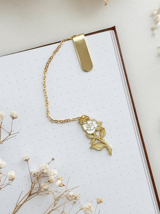 gold rose enamel bookmark pendant