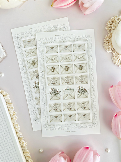 raining roses & letters sticker sheet - 2pc set