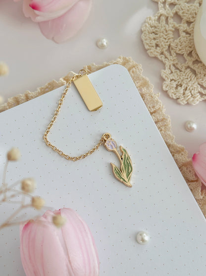 lilac tulip enamel bookmark pendant