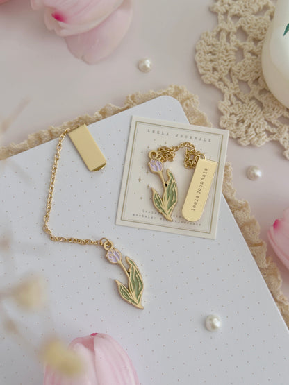 lilac tulip enamel bookmark pendant