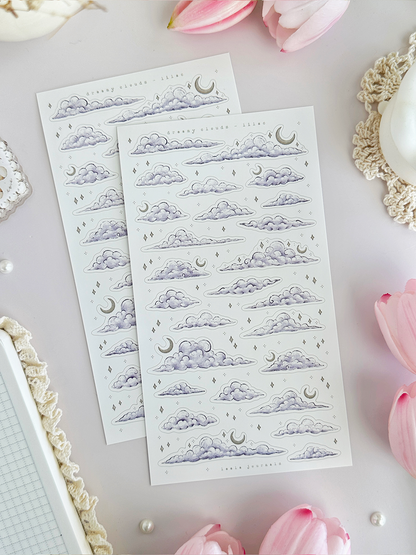 dreamy clouds sticker sheet (blue & lilac) 2pc set