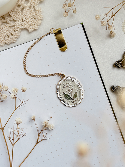 framed lily of the valley enamel bookmark pendant