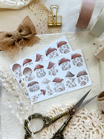 mushroom houses (mini or large) sticker sheet